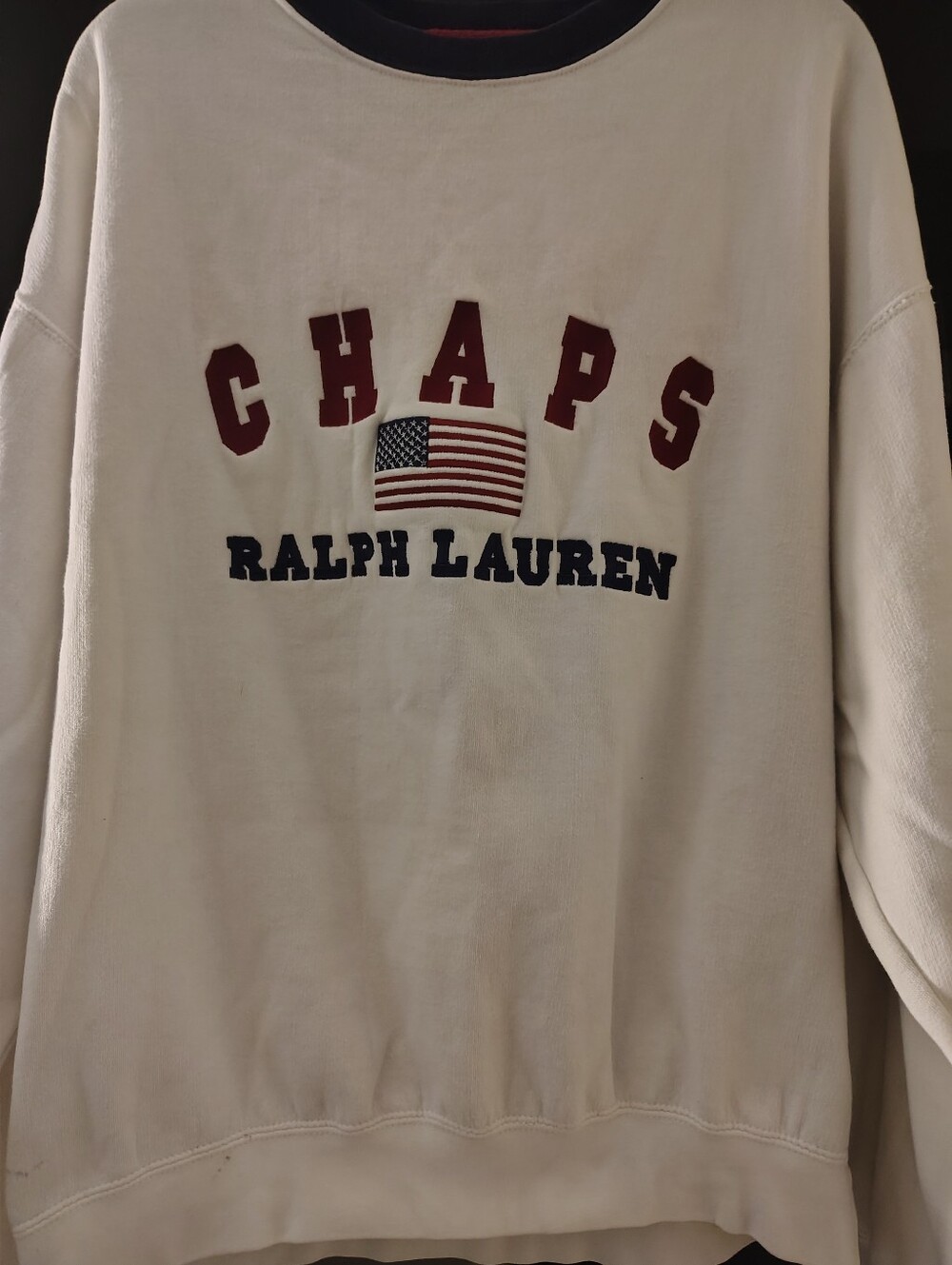 1990's Vintage Ralph Lauren White Crewneck Sweatshirt with Red and Navy Graphic - Picture 2 of 9